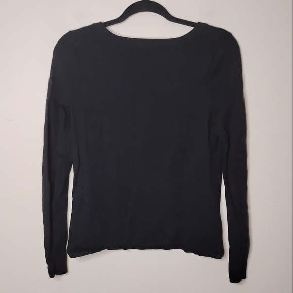 Carole Little Merino Wool Sweater M Satin Floral Appliqué Dressy Feminine Modest - Picture 4 of 6